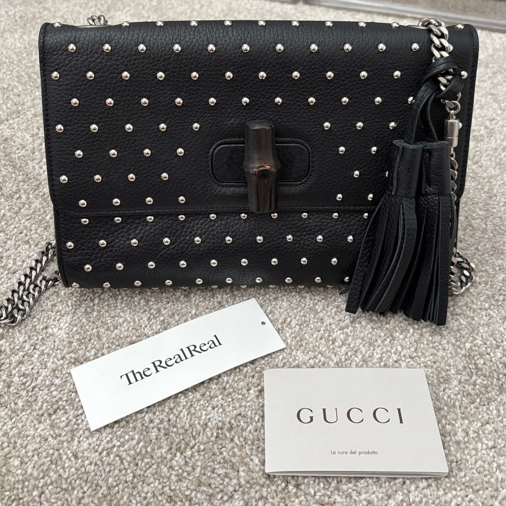 Gucci Miss Bamboo Shoulder Bag Studded Leather Medium